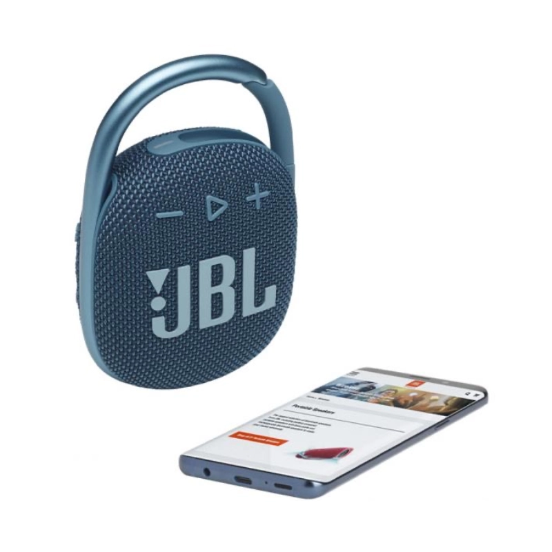 JBL Clip 4 bleu accrochée pour transport facile